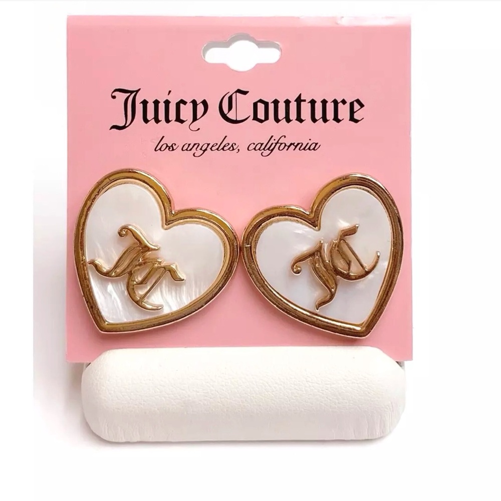 NWT JUICY COUTURE Gold Plated Brass & Faux Mother-Of-Pearl Heart Stud Earrings